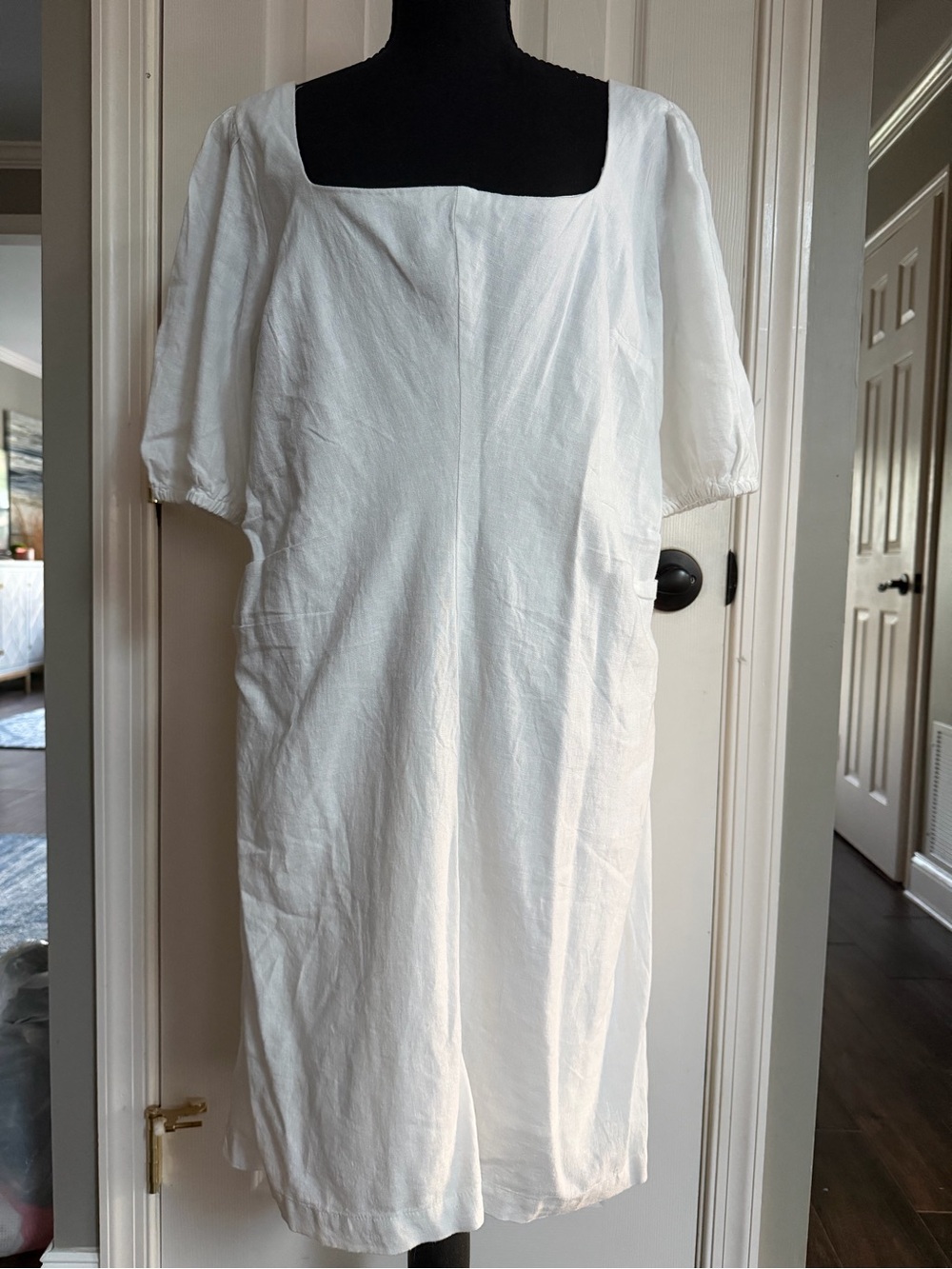 NWT A new day White Scoop Neck Puff Sleeve dress Womens 16 plus linen summer